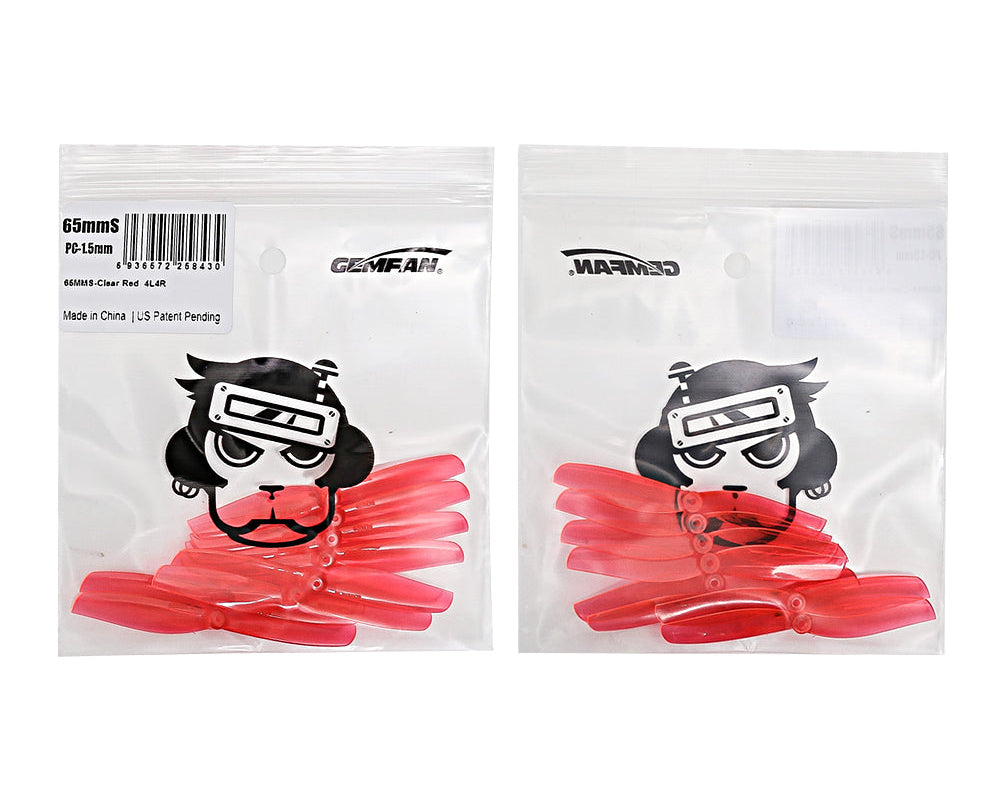 Gemfan 65mmS PC 2-Blade Props – Clear Red (Choose Shaft Size, 4 Pairs)