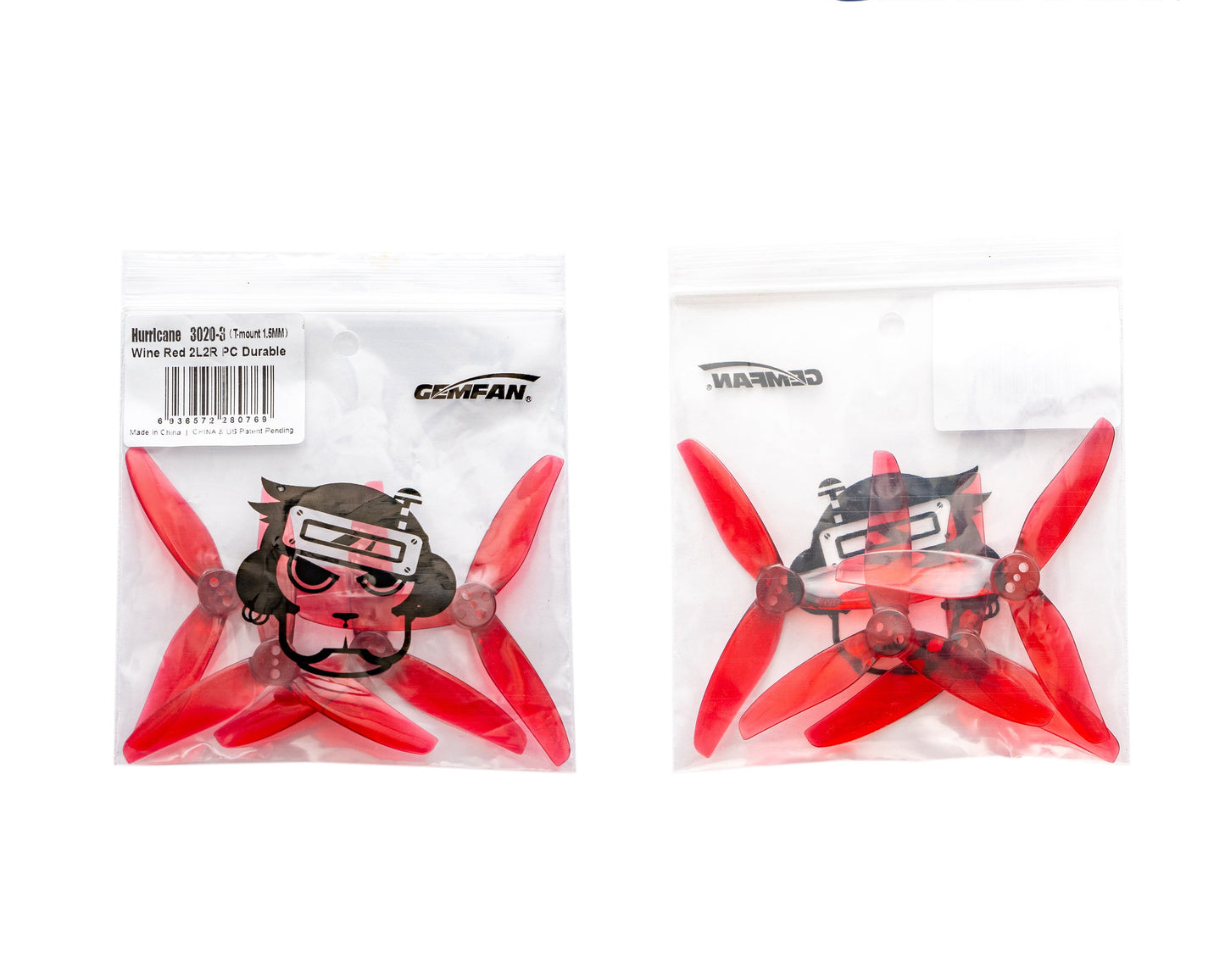 Gemfan Hurricane 3020 3-Blade Propellers – 1.5mm T-Mount (Wine Red, 2 Pairs)