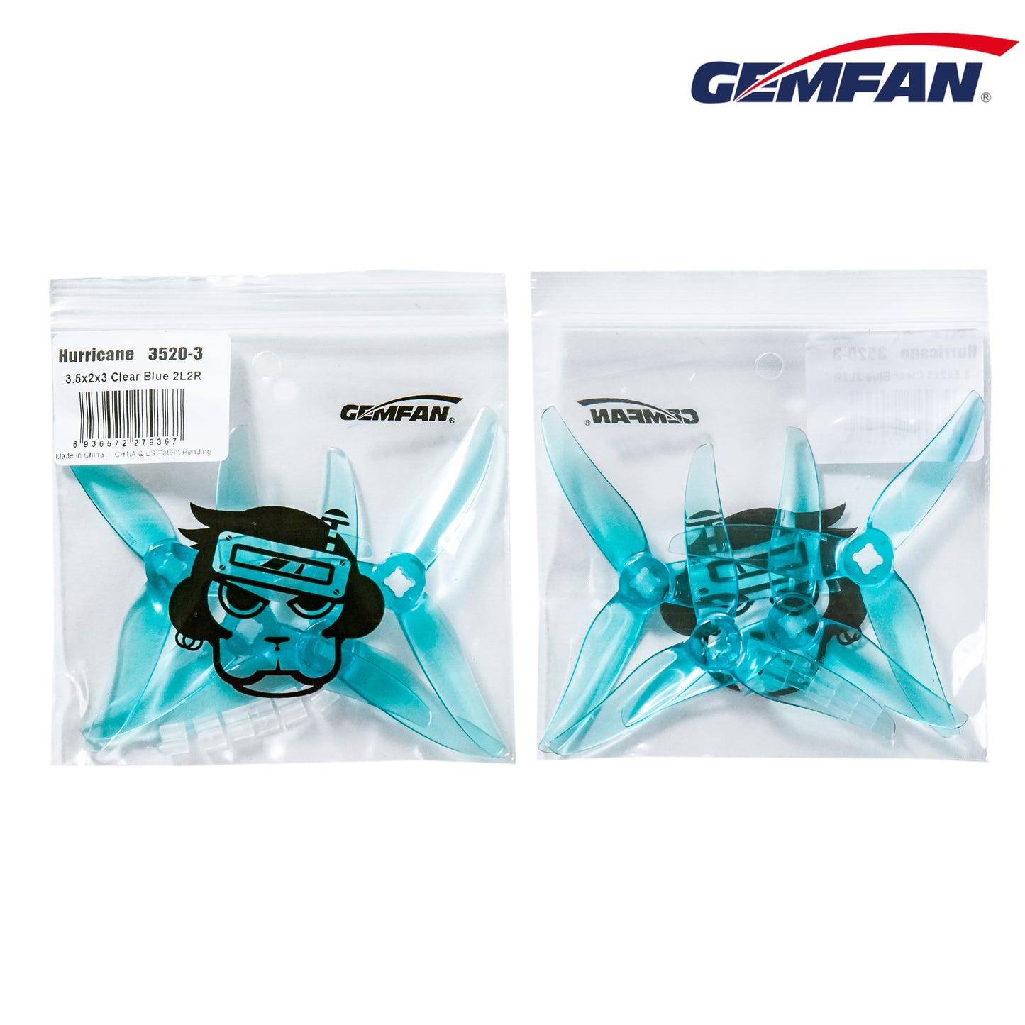 Gemfan Hurricane 3520 3-Blade Propellers – Clear Blue (2 Pairs)