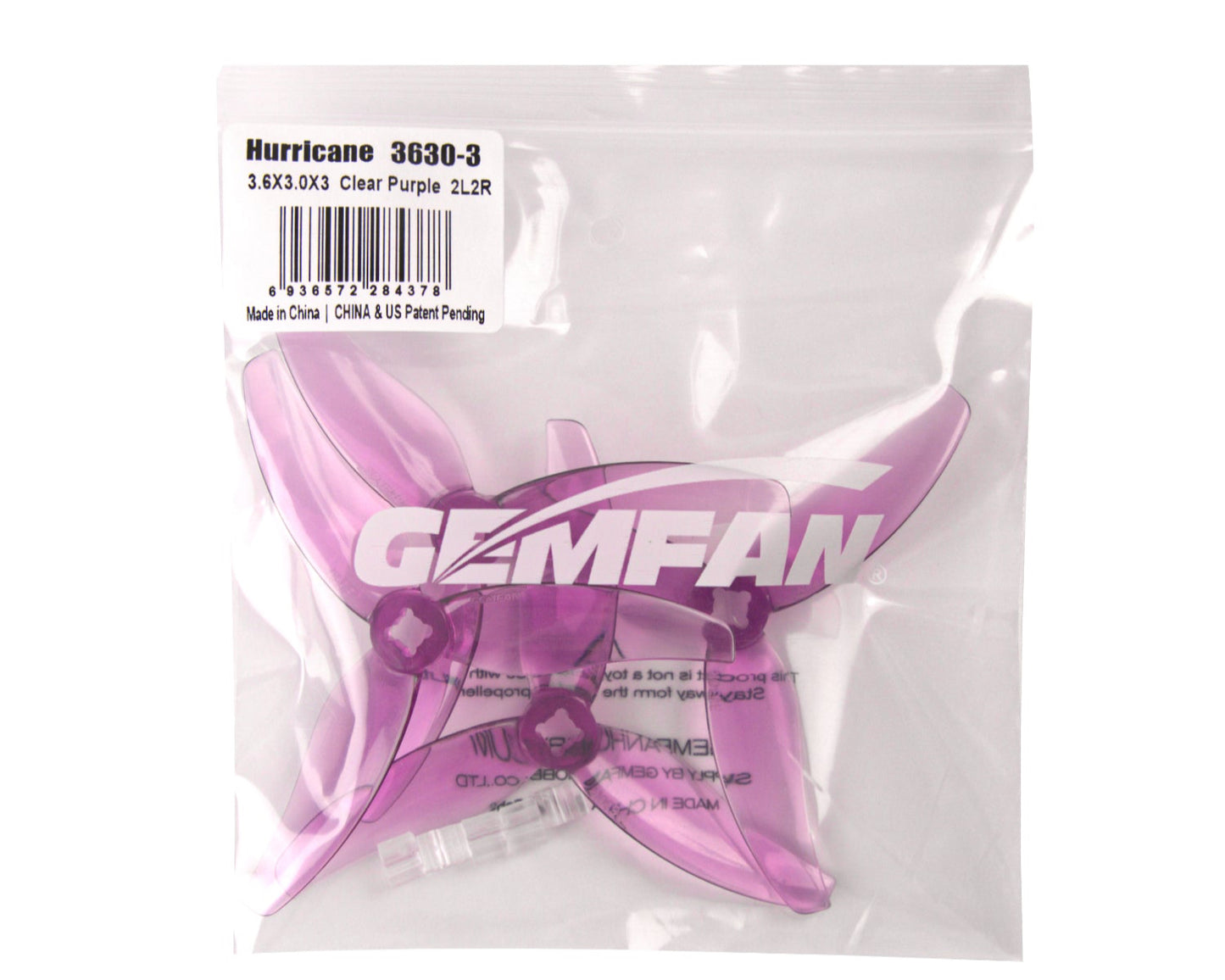 Gemfan Hurricane 3630 3-Blade Propellers – Clear Purple (2 Pairs)