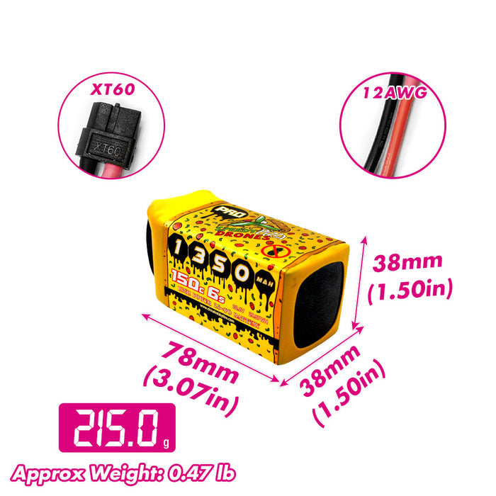CNHL Pizza Series 1350mAh 22.2V 6S 150C LiPo Battery (XT60 Plug) - Zencopter