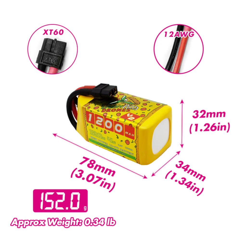 CNHL Speedy Pizza V2.0 1200mAh 22.2V 4S 120C LiPo Battery (XT60 Plug) - Zencopter