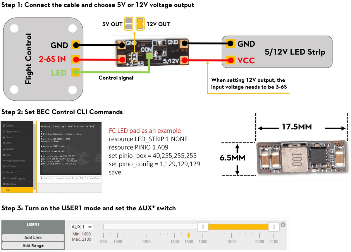 Flywoo 5V/12V 2A BEC Module V2.0 – Switchable Output