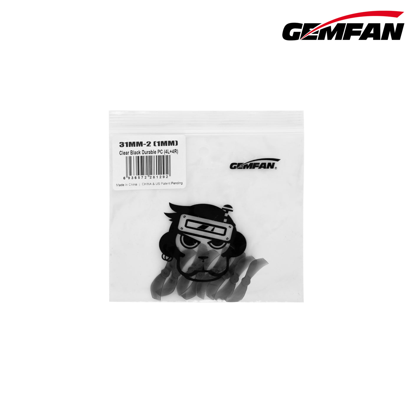 Gemfan 1210-2 31mm Bi-Blade Props – Clear Black (1mm Shaft, 4 Pairs)