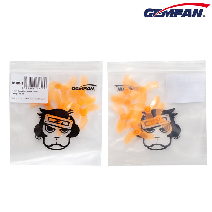 Gemfan 35mm 3-Blade Props – 1mm Shaft (Orange, 4 Pairs)