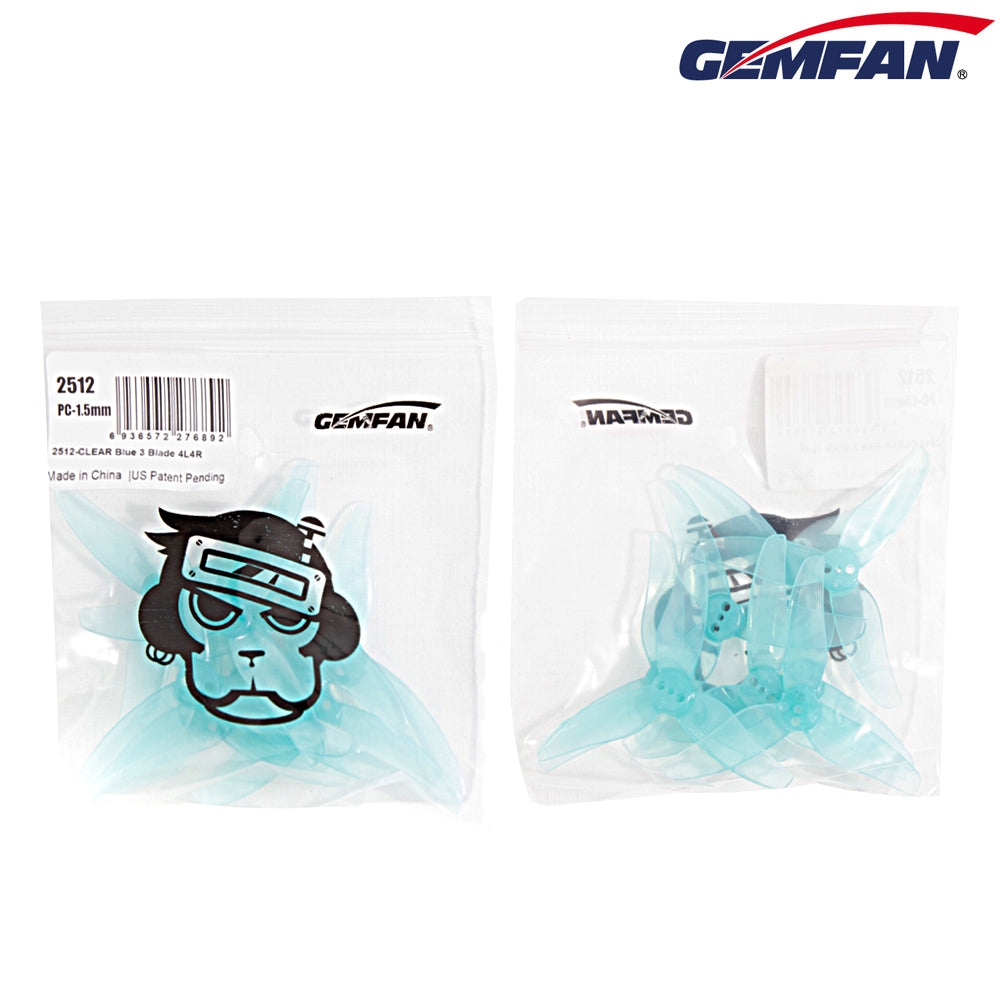 Gemfan Hurricane 2512 3-Blade Props – Blue (1.5mm Shaft, 4 Pairs)