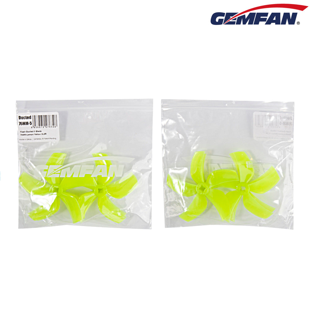 Gemfan D76 Ducted 5-Blade Propellers – Yellow (1.5mm T-Mount & M5, 2 Pairs)