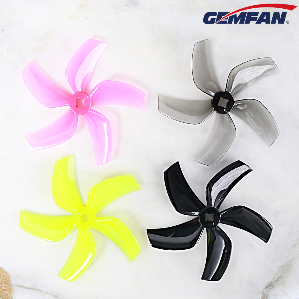 Gemfan D76 Ducted 5-Blade Propellers – Yellow (1.5mm T-Mount & M5, 2 Pairs)