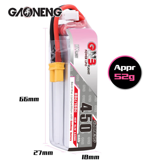 Gaoneng GNB 4S 450mah HV 80C XT30 Lipo Battery