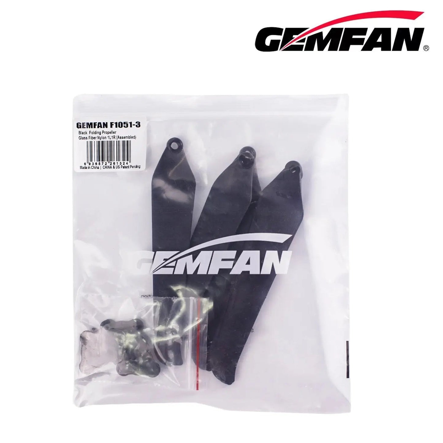 Gemfan F1051 Folding 3-Blade Glass Fiber Nylon Propeller – Black (Unassembled, 1 Pair)
