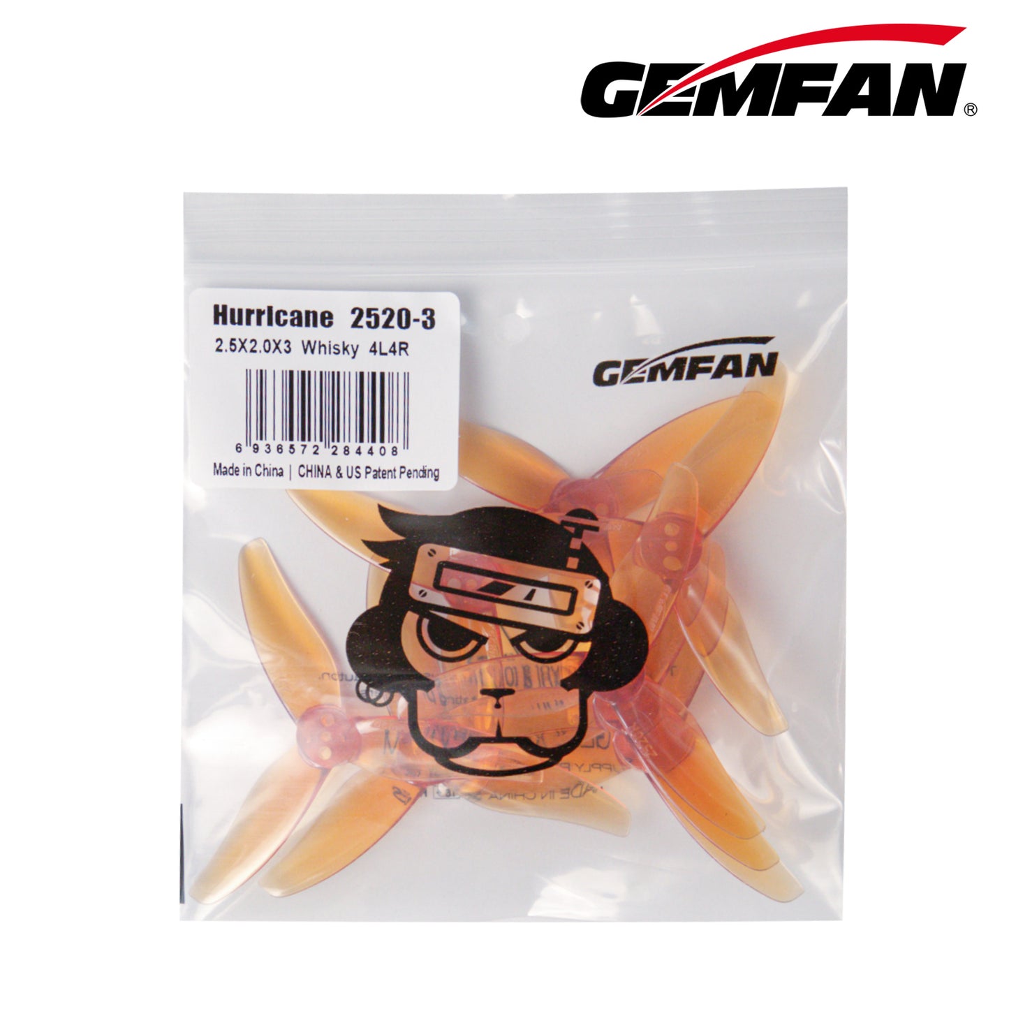 Gemfan Hurricane 2520 3-Blade Props – Whisky (1.5mm Shaft, 4 Pairs)
